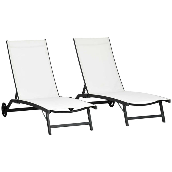 acquista Set 2 Lettini Prendisole 66x165x102 cm con Schienale Reclinabile in Alluminio e Tessuto Traspirante Crema