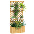 Fioriera Rettangolare con Traliccio per Piante Rampicanti 76x33x177 cm Fori di Drenaggio e 2 Mensole in Legno di Abete  