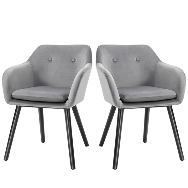 Set di 2 Sedie per Sala da Pranzo con Braccioli Imbottite 54x56x74 cm in Velluto Grigio acquista