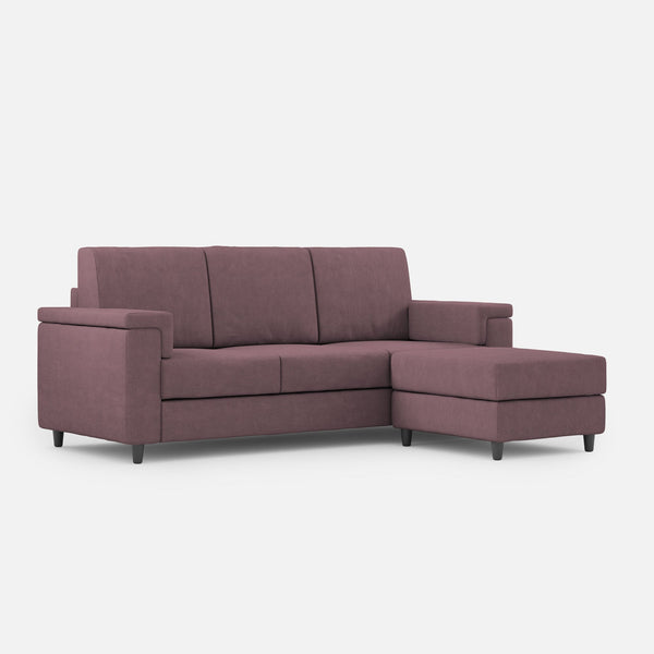 sconto Divano 3 Posti con Pouf 208x155x85 cm Marrak in Tessuto Prugna