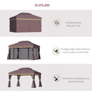Gazebo da Giardino con Doppio Tetto e Zanzariera in Poliestere Caffè 2.9x3.9m 