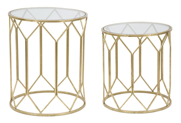 sconto Tavolinetti da Caffé Oro Coppia Ø50x60-45x50 cm in Ferro e Vetro Oro
