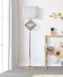 Lampada da Terra Move Ø40x161 cm in Ferro e Tessuto Oro e Bianco      