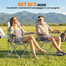 Set 2 Sedie da Campeggio 88x57x97 cm con Schienale Alto in Metallo e Tessuto Oxford Grigio      