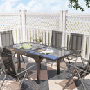 Set da Giardino con Tavolo Allungabile in Vetro e 6 Sedie Pieghevoli in Acciaio e Textilene Grigio    