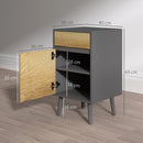 Comodino Moderno 40x39x69 cm con Cassetto e Armadietto in Truciolare Senza Maniglie Grigio Scuro e Legno  
