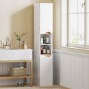 Mobile Colonna Bagno 30x34,6x180,5 cm con 2 Ripiani Aperti e 2 Armadietti in Legno Bianco e color Legno      