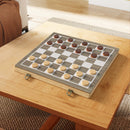 Scacchiera Pieghevole per Scacchi e Dama con Scomparti 38,5x38,5x2,8 cm in Legno e Metallo Bianco e Nero      