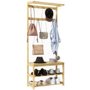 Mobile Appendiabiti da Terra con Ganci Aste e Scarpiera in Bambù 70x31x170 cm Marrone 