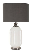 Lampada da Tavolo Brighty Ø37,5x65 cm in Vetro e Ferro e Tessuto Bianco e Grigio      