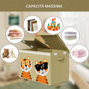 Box Contenitore per Giocattoli 62,5x31,5x40 cm Pieghevole Doppio Scomparto 80L Design Animali in Tessuto Oxford Beige      