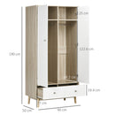 Armadio 2 Ante 2 Cassetti 90x50x190 cm in Legno Bianco