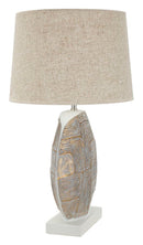 Lampada da Tavolo Resina Eclips Ø38x68 cm in Resina e Ferro e Tessuto Oro e Bianco      