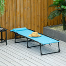 Lettino Prendisole Pieghevole 189x58x30 cm con Schienale Reclinabile in Acciaio e Tessuto a Rete Blu      