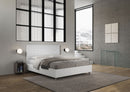 Letto Matrimoniale con Rete e Contenitore Alzata Comoda Struttura Bianco Frassico e Testata in Similpelle Burmy Bianco Varie Misure