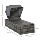 Lettino Prendisole 195x65x40 cm in Rattan Grigio
