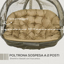 Dondolo Pensile da Giardino 2 Posti 132x126x172 cm Struttura in Acciaio Marrone