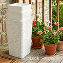 Set 3 Vasi da Esterno 42-55-65 cm Impilabili con Motivo Ondulato in Plastica Bianco      