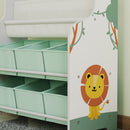 Scaffale Portagiochi per Bambini 63x30x71 cm con 6 Cassetti in Tessuto e Libreria a 2 Livelli in Legno e Acciaio Verde  