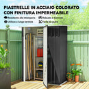 Capanno Porta Attrezzi 142x86x189 cm con Tetto Inclinato e Porta Bloccabile in Metallo Grigio Scuro      