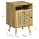Comodino per Camera da Letto Stile Boho 39x35x60 cm con Armadietto e Ripiano Aperto in Legno e Rattan   