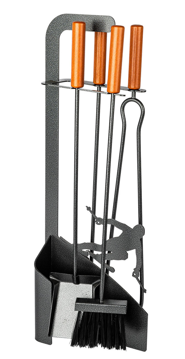 Trespolo per Attrezzi Camino Sagoma Sciatore con Paletta Scopino Attizzino e Pinza 15,6x23,5x65 cm in Ferro e Legno Grigio Martellato online