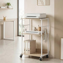 Mobile Supporto per Stampante a 3 livelli 43x30x82 cm con Ruote e Ganci in Legno e Metallo Naturale      