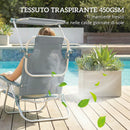 Sedia a Sdraio 62x68x79 cm Reclinabile a 6 Livelli con Tettuccio e Poggiatesta, in Alluminio e Rete Grigio      