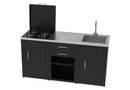 Composizione 2 Moduli Cucina Cucina 3 Fuochi a Gas + Armadietto con Cassetti Top in Acciaio Inox Nero   