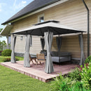 Gazebo da Giardino 3x4 m con Tende Rimovibili Doppio Tetto e Struttura in Metallo Grigio      