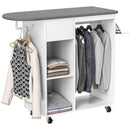 Mobile Asse da Stiro 125x43,5x112 cm con Ruote Barra per Abiti e Ripiani Bianco  