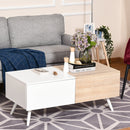 Tavolino Basso con 2 Cassetti 110x60x45 cm in MDF e Metallo Bianco e Rovere