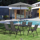 Set Tavolo 6 Sedie Pieghevoli e Ombrellone da Giardino Nero e Grigio