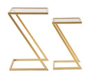 Tavolinetti Z Coppia 40x40x60 cm - 30x30x50 cm in Ferro e Vetro Oro      