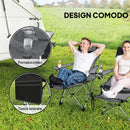 Set 2 Sedie da Campeggio 82x50-100x88 cm Pieghevoli con Poggiapiedi e Portabicchieri in Tessuto Oxford Grigio      
