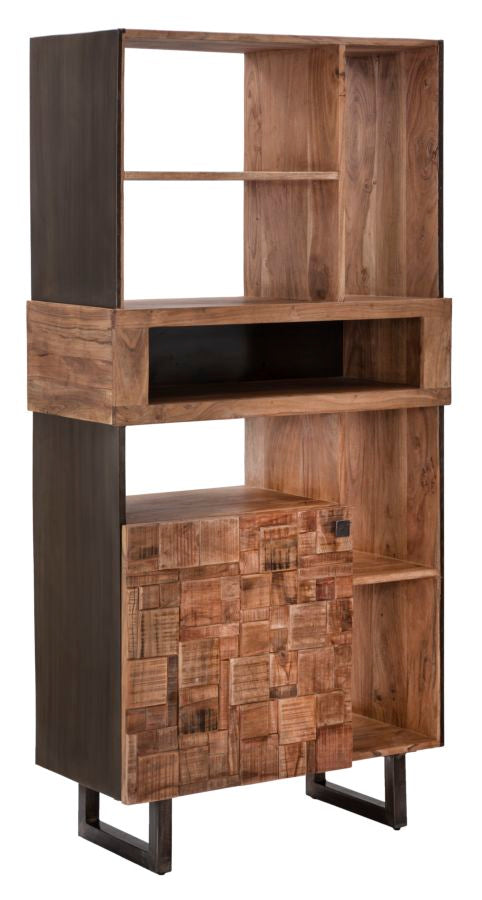 sconto Libreria Mumbai 88x40x177 cm in Legno di Acacia e in Ferro Marrone e Nero