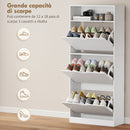 Scarpiera 60x26x140 cm Mobile con 3 Cassetti Ribalta e Ripiani Regolabili in MDF Bianco      