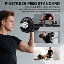 Set Pesi e Bilanciere da 20kg con Impugnature Antiscivolo 8 Dischi Pesi Barra Bilanciere e 2 Barre Manubri in Acciaio      