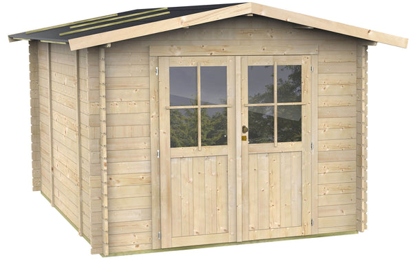 Casetta Box da Giardino per Attrezzi 215x250 cm con Porta Doppia Finestrata in Legno Naturale online