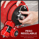Set Bilanciere 2 Manubri 8 Dischi 15 kg Rivestimento in Plastica Rosso e Nero