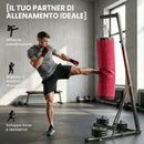 Supporto per Sacco Boxe Regolabile 175x91x185-231 cm con Base Triangolare e Sacco da Boxe in Acciaio e Tela Rosso      