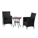 Set Salotto da Giardino in Rattan Sintetico 2 Poltrone e Tavolino Nero 