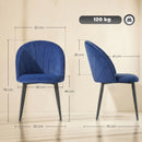 Set 2 Sedie da Pranzo 52x55x79 cm Imbottite con Schienale a Conchiglia in Velluto Blu      