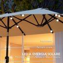Ombrellone Doppio 292x150x220 cm con Luci LED e Manovella in Poliestere e Acciaio Beige      