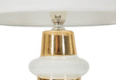 Lampada da Tavolo Liara Ø23x32 cm in Ceramica e Ferro e Tessuto Bianco e Oro      