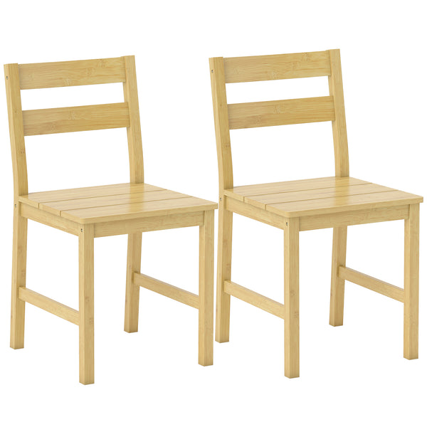 acquista Set di 2 Sedie da Pranzo 42x45x80 cm con Schienale Curvo e Seduta a Doghe in Bambù Colore Naturale