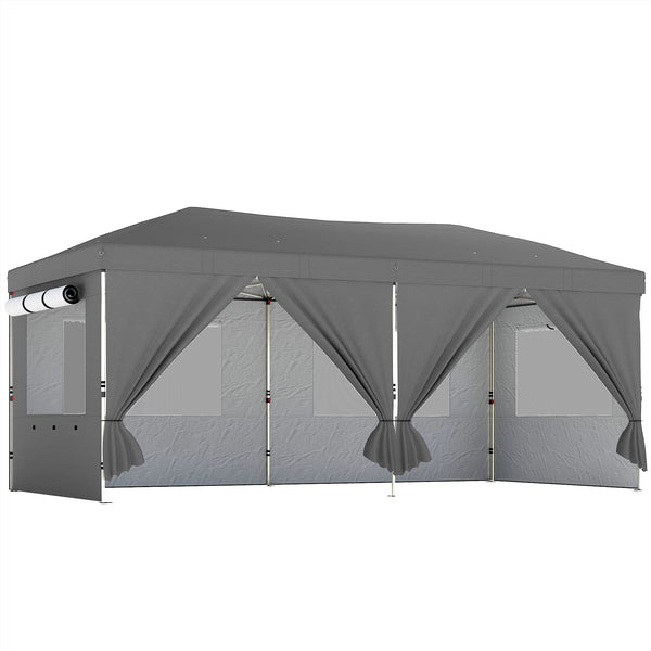 prezzo Gazebo Pieghevole 590x297x285 cm Pop Up con 6 Pareti Laterali Sacchi di Sabbia e Borsa in Tessuto UV50+ Grigio Scuro