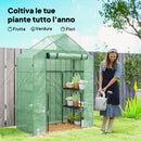 Serra da Giardino 142x73x195 cm con 2 Mensole a 3 Livelli e Ingresso a Zip in Acciaio e PE Verde      