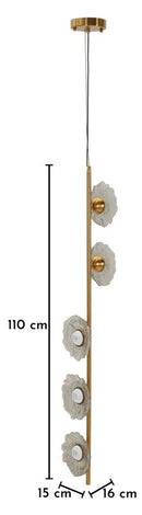 Lampadario Emily Verticale Vetro Grigio 15x16x110 cm in Ferro e Vetro Oro e Grigio      