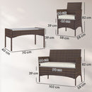 Set da Giardino 4 Pezzi con Divano 2 Sedie e Tavolino Basso con Piano in Vetro in Rattan Beige e Marrone    
